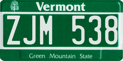 VT license plate ZJM538