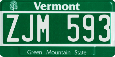 VT license plate ZJM593