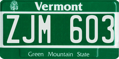 VT license plate ZJM603