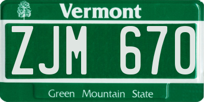 VT license plate ZJM670