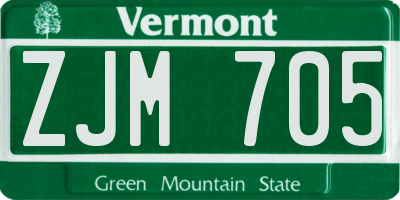 VT license plate ZJM705