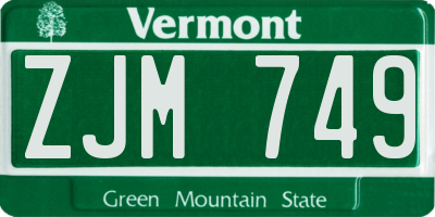 VT license plate ZJM749