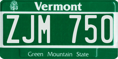 VT license plate ZJM750