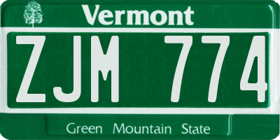 VT license plate ZJM774
