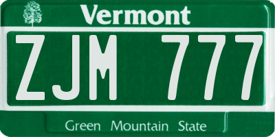 VT license plate ZJM777