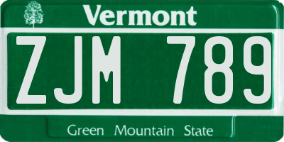 VT license plate ZJM789