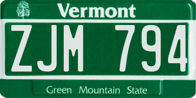 VT license plate ZJM794