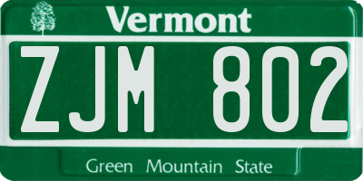 VT license plate ZJM802