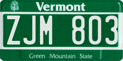VT license plate ZJM803