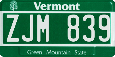 VT license plate ZJM839