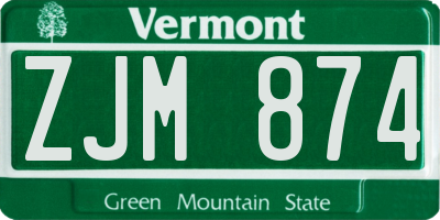 VT license plate ZJM874