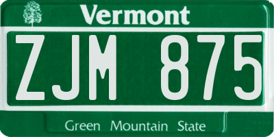 VT license plate ZJM875