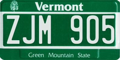 VT license plate ZJM905