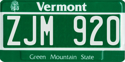 VT license plate ZJM920