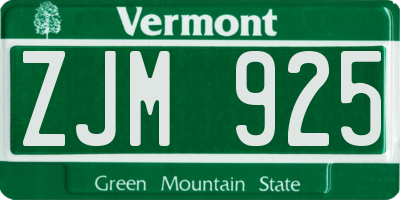 VT license plate ZJM925
