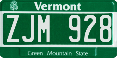 VT license plate ZJM928