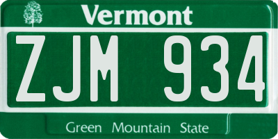 VT license plate ZJM934