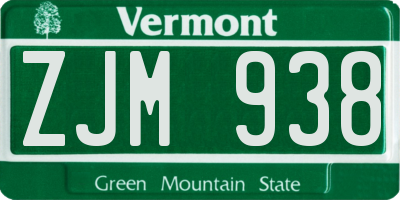 VT license plate ZJM938