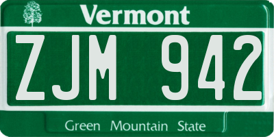 VT license plate ZJM942