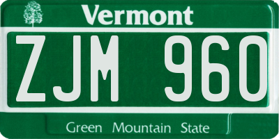 VT license plate ZJM960
