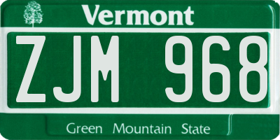 VT license plate ZJM968