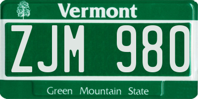 VT license plate ZJM980