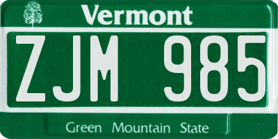 VT license plate ZJM985