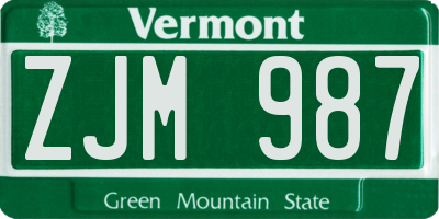 VT license plate ZJM987