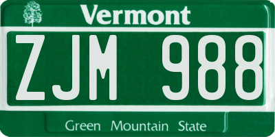 VT license plate ZJM988
