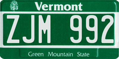 VT license plate ZJM992