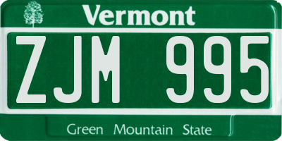 VT license plate ZJM995