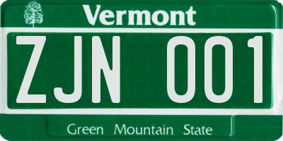 VT license plate ZJN001