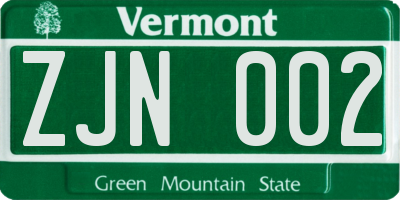 VT license plate ZJN002