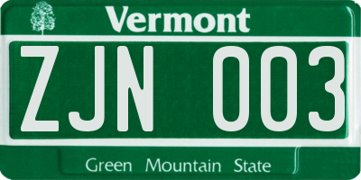 VT license plate ZJN003