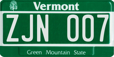 VT license plate ZJN007