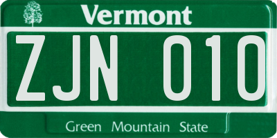 VT license plate ZJN010