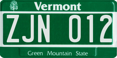 VT license plate ZJN012