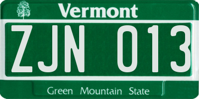 VT license plate ZJN013