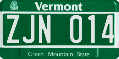 VT license plate ZJN014