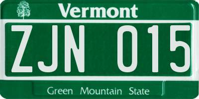 VT license plate ZJN015