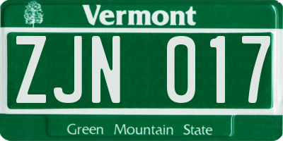VT license plate ZJN017