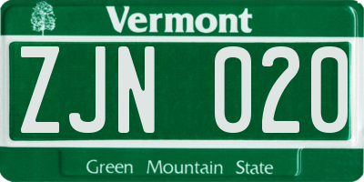 VT license plate ZJN020