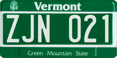 VT license plate ZJN021