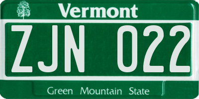 VT license plate ZJN022