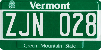 VT license plate ZJN028
