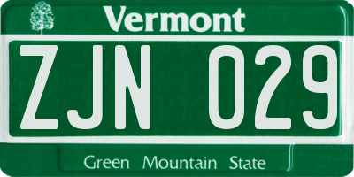VT license plate ZJN029
