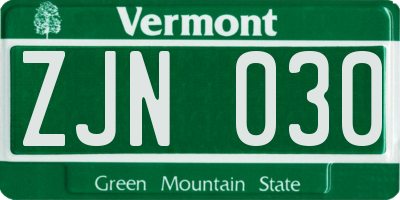 VT license plate ZJN030