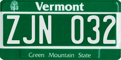 VT license plate ZJN032