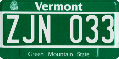 VT license plate ZJN033