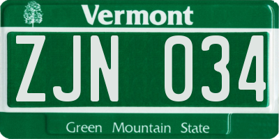 VT license plate ZJN034